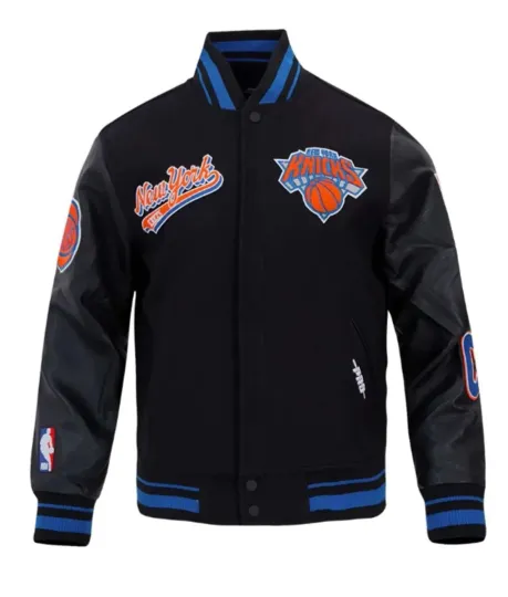 Discover NY Knickk Script Tail Varsity Black Men's Jacket, Not Leather, Not Satin