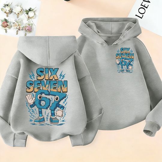 Discover 2025 new double-sided printing casual fashion #67 boys hoodie, six or seven styles, 67 cartoon printing pattern sweatshirt