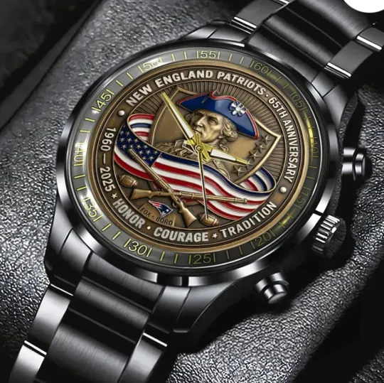 Discover New England Patriot 65Th Anniversary 2025 Black Stainless Steel Watch