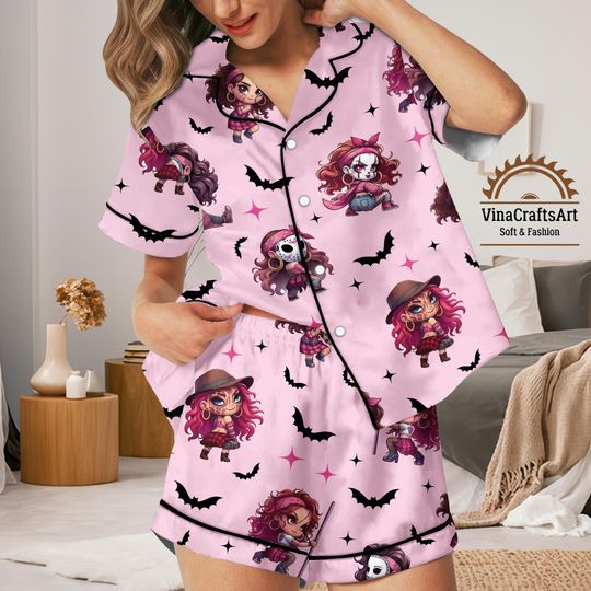 Chibi Horror Pajamas Set, Spooky Slasher Icons