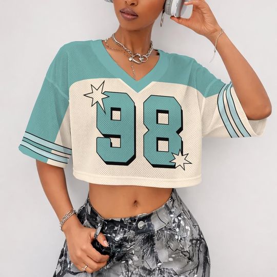 Discover Custom Retro Crop Jersey For Women, Personalized Name & Number, Y2K Mesh Sports Top, Streetwear Style Gift For Her, Cheerleader Team Jersey