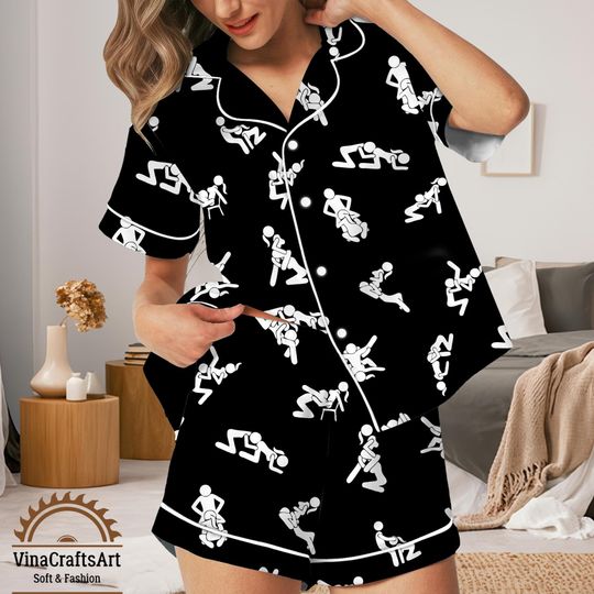 Discover Adult Humor Pajamas Set  Funny Stick Figure Positions Print Sleepwear  Naughty Novelty Loungewear for Couples, Embarrassing Raunchy