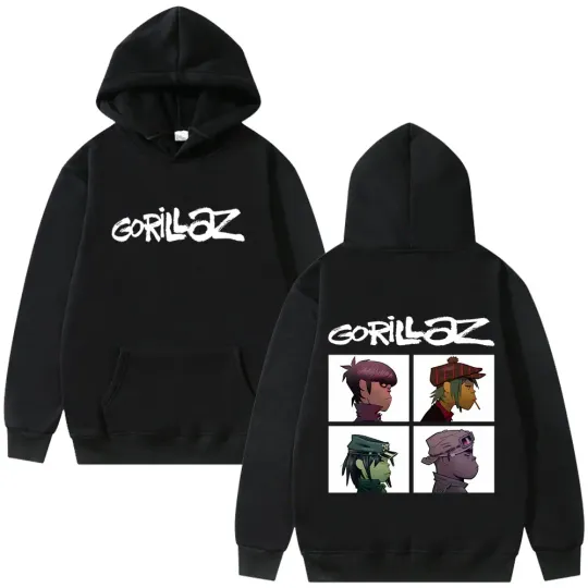 Discover The Gorillaz Rock Band's Fashion Album Features Pattern Prints on Men's Hoodies Sweatshirts Hip-hop Alternative Retro Pullovers