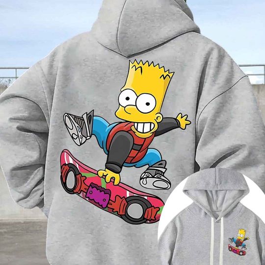 Simpsons Authorized Collaboration Hoodie Print Pattern, Bart Skateboard Cartoon Image, Autumn and Winter Men's Bestseller Hoodie
