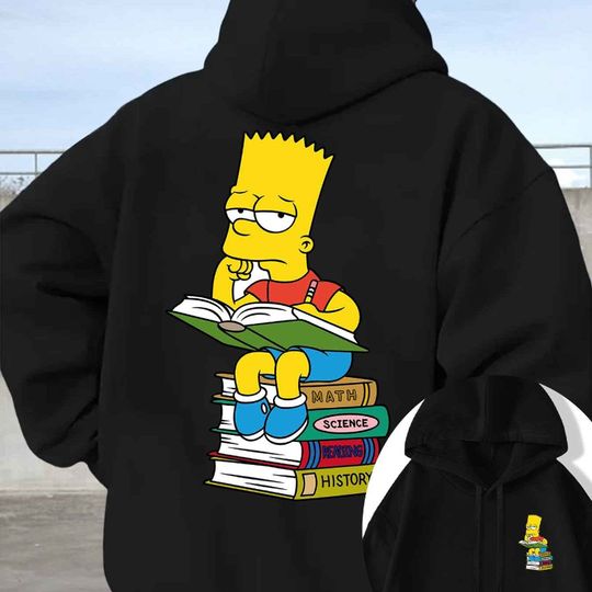 Discover Simpson Authorized Collaboration Hoodie Bart Reading Print Pattern Autumn and Winter Fashionable Men's Long-sleeved Hoodie