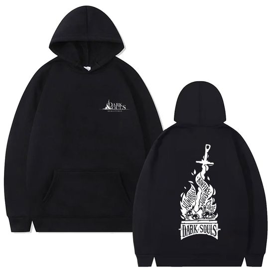 Discover Game Dark Souls Double Sided Print Hoodie Men Women Fashion Gothic Rock Hooded Sweatshirt Men's Casual Cotton Vintage Hoodies