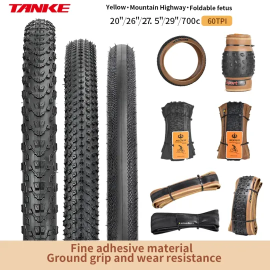 Discover TANKE MTB Bicycle JILUER Foldable Gravel Tire Black/Yellow 60TPI Road BICYCLE Tire 26×2.25/27.5×2.1/2.2/29×2.2/700×25C/20×1.35