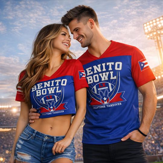 Discover Benito 94 Crop Top Mesh Football Jersey, Benito Puerto Rico Football Jersey, Boricua Benito Bowl LX Halftime 2026 Jersey