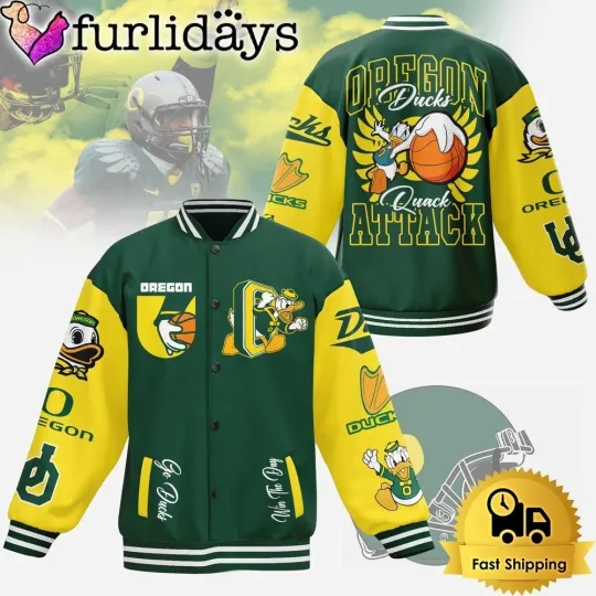 Discover Oregon city Duck Football Quack Attack Baseball Jacket
