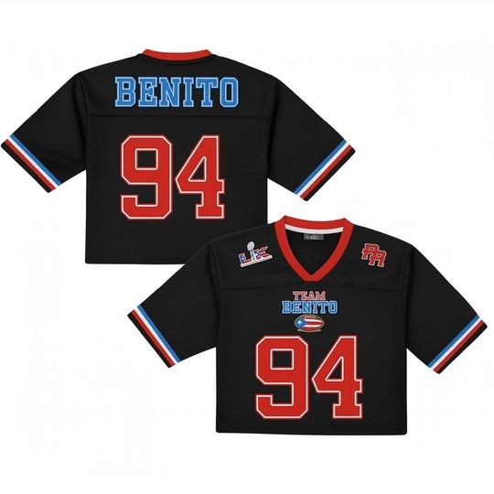 Discover Benito Crop Top Mesh Football Jersey, Puerto Rico Flag Crop Top Football Jersey Shirt, Gift for Unisex