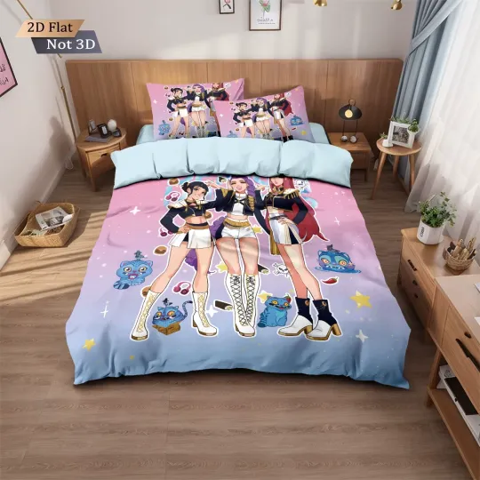 3-Piece K-Pop Demon Hunters Bedding Set, Printed, Chipless, Soft & Washable