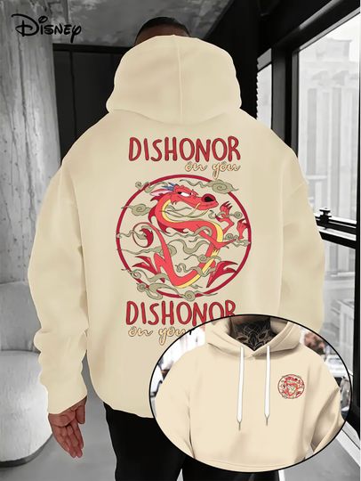 Discover Men's Disney Mulan Mushu Dragon Print Hoodie Autumn and Winter Fleece Unisex Trendy Street Style Loose Fashion Oversized
