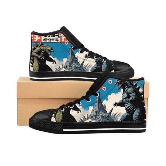 Sneakers, Vintage Japanese Comic Book Art, god zilla Shoes, Gifts for People Who Are Hard to Shop for, Men's Classic Sneakers