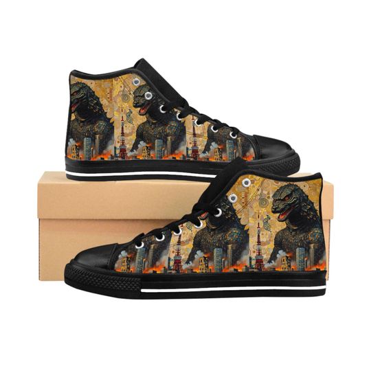 Klimt Style god zilla Art Sneakers | Gold god zilla Shoes