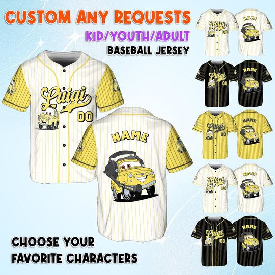 Discover Disney Cars Luigi Jersey, Custom Cars Luigi Baseball Jersey, Cars Lightning McQueen And Friends Jersey, Disney Cars Birthday Shirt
