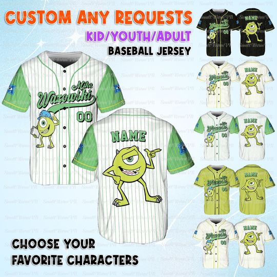 Discover Disney Monster Inc Mike Jersey, Monster Inc Characters Jersey, Disney Michael Mike Wazowski Baseball Shirt, Disney Monster Inc Trip Shirt