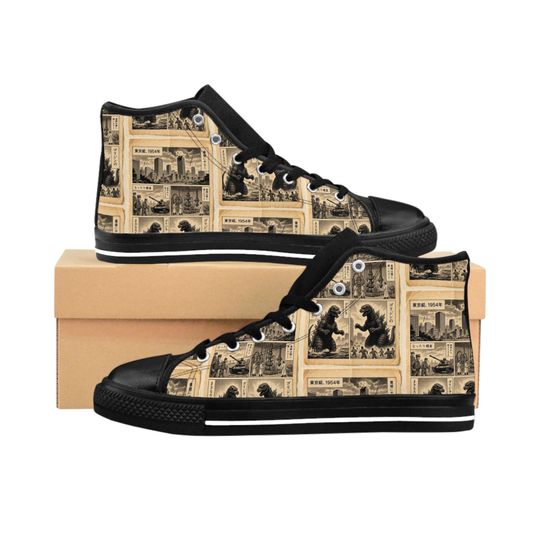 Sneakers, Vintage Japanese Comic Book Shoes, god zilla Nuclear Awakening 1954 Shoes