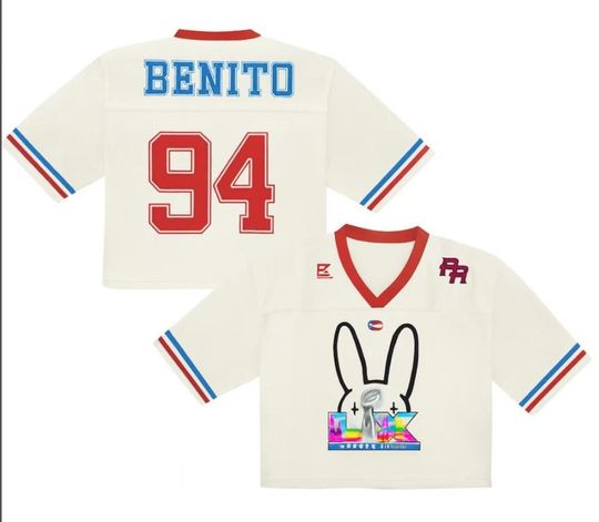 Benito 94 Bunny Crop Top Mesh Football Jersey, Half Time Show Crop Top Football Jersey Shirt, Gift for Unisex - beige