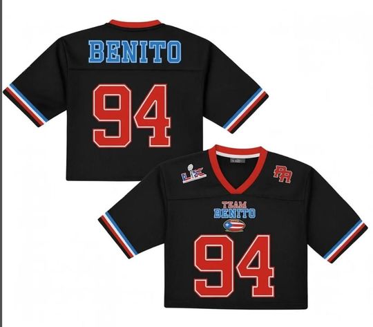 Discover Benito 94 Crop Top Mesh Football Jersey, Half Time Show Crop Top Football Jersey Shirt, Gift for Unisex