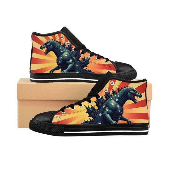 Sneakers, Retro god zilla American Flag Patriotic Kaiju Art Shoes, Footwear, Unique Fashion