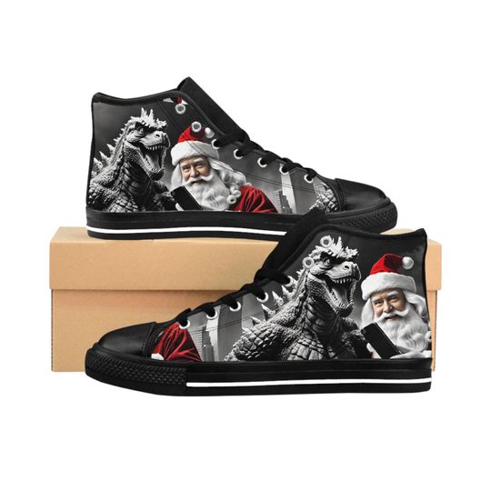 Vintage god zilla Christmas Sneakers, Christmas Decor Shoes, Xmas Party Footwear, Festive Holiday Sneakers, Retro Holiday Shoes