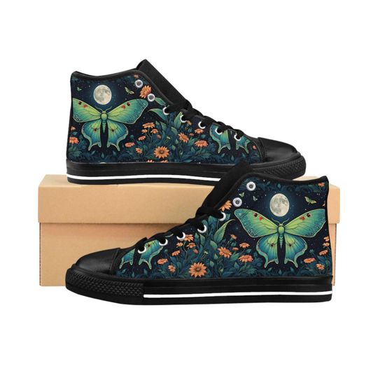 Discover Floral Luna Moth Sneakers, Fashion Accessories, Moon Shoes, Gift, Floral Design Shoes