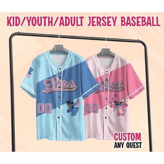 Discover Custom Name And Number Disney Stitch And Angel Baseball Jersey Stitch Family Matching Shirt Adult Kid Hawaiian Shirt