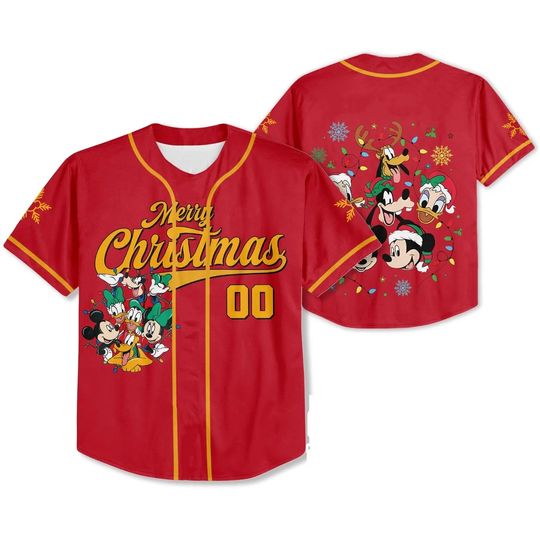 Discover Disney Red Mickey Mouse print baseball jersey Children's Tshirt Boy Girl Tee Men's Women's T shirts Unisex Family Matching Tops
