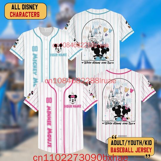 Discover Personalized Disney Minnie Couple Baseball Jersey Mickey Minnie Gift For Valentine Disneyland Trip Shirt Matching Couple Jersey