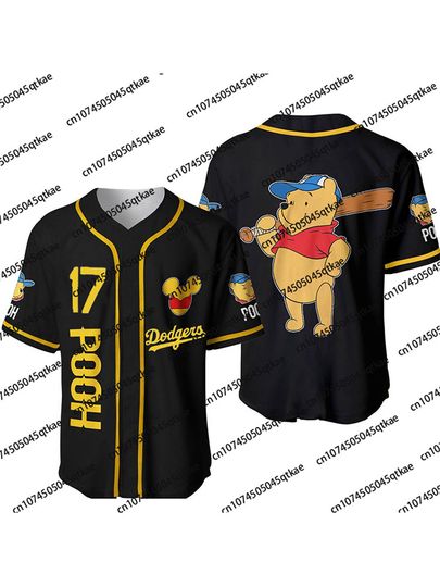 Discover Disney Winnie the Poodle Special Edition Baseball Jersey Dodgers No.17 Button Football Top Breathable Oversized Women Clothing