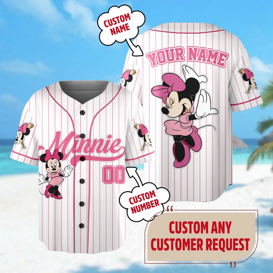 Discover Customizable Disney Mickey And Minnie Mouse Baseball Jersey Couple's Basketball Team Shirt Travel Gear Unisex T-Shirt