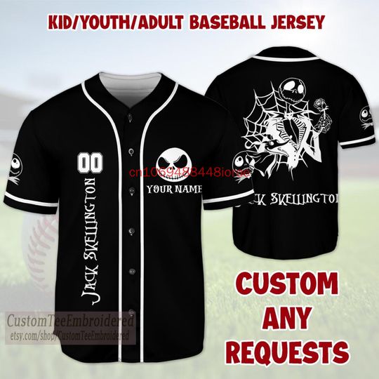 Discover 2025 Custom Jack Skellington Baseball Jersey Team Up Matching Outfit Halloween Shirt Personalized Name Number Family Trip Jersey