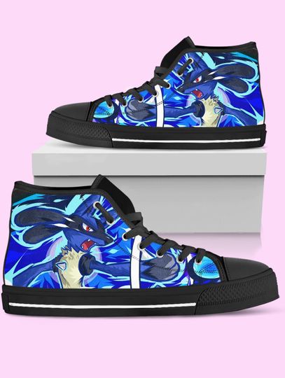 PKM High-Top Shoes: Lucario Anime Inspired Sneakers for Women, Men