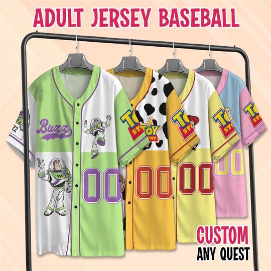 Discover Custom Disney Toy Story Baseball Jersey Collection Choose Toy Characters Shirts Custom Name Kid Youth Adult Jersey Camicia Uomo