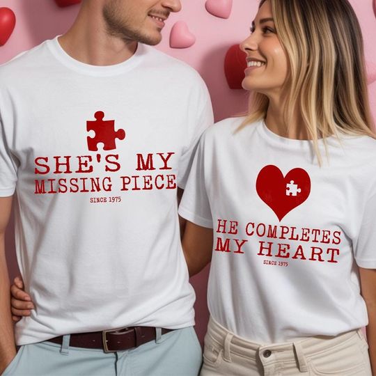 Discover Couple Valentine Shirt, Matching Puzzle Heart Tshirt, Valentines Couples Gift, Funny Valentine Tees
