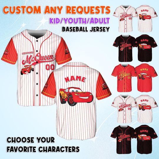 Discover Disney Cars Lightning McQueen Jersey, Cars Movie Characters Jersey, Lightning Mcqueen Birthday Shirt, Disney Pixar Cars Birthday Shirt