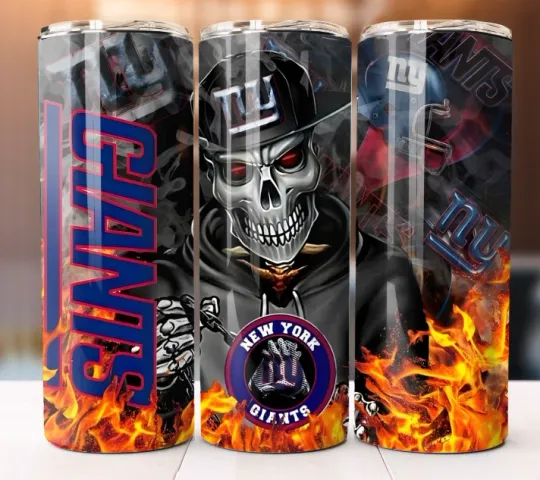 Discover Giants Fire Skull Football Tumbler 20oz Skinny Cup Mug Stainless Steel