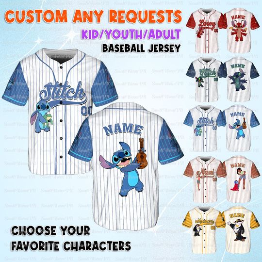 Disney Lio And Stitch Baseball Jersey, Custom Stitch Movie Character Jersey, Funny Stitch Family Shirt, Disney Ohana Means Family Shirt