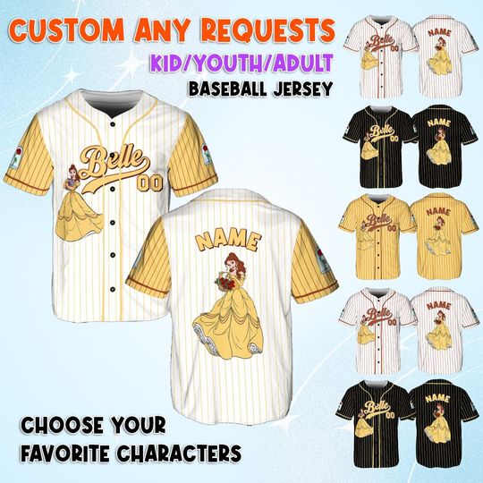 Disney Beauty And The Beast Jersey, Disney Princess Belle Baseball Jersey, Belle Princess Jersey Shirt, Disney Princess Spirit Jersey