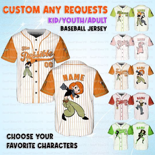 Discover Disney Kim Possible Baseball Jersey, Kim Possible Movie Characters Shirt, Disney Kim Ron Stoppable Drakken Shego Shirt