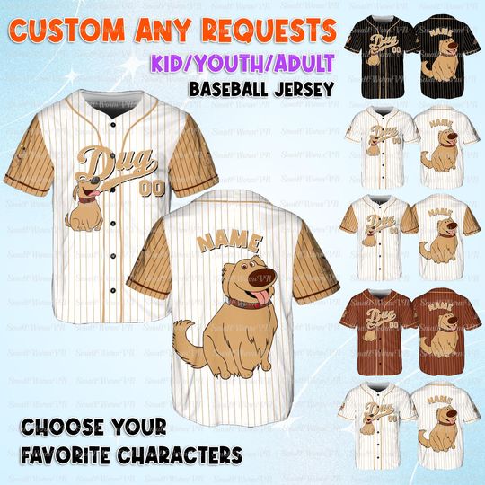 Disney Up Movie Dug Jersey, Custom Fredricksen And Friends Jersey, Dug Golden Retriever Baseball Shirt, Disney Up Matching Group Shirt