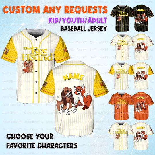 Discover Disney Fox And Hound Jersey, Tod And Copper Characters Jersey, Custom Disney Fox Birthday Shirt, Disney Fox And Hound Baseball Shirt