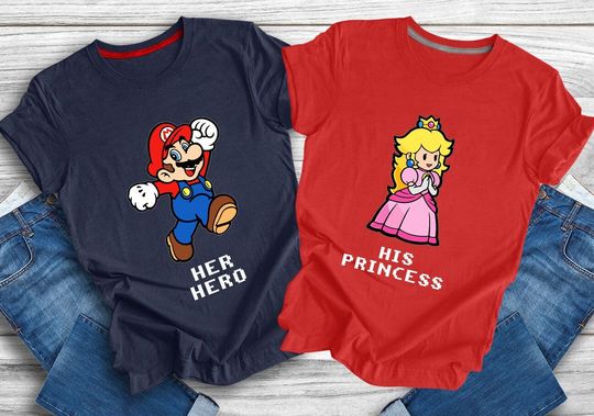 Discover Her Hero and His Princess Matching Couples Shirts, Super Mario Valentines Day Shirt