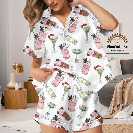 Discover Christmas Drinks Pajamas Set, Holiday Cocktail Pajamas, Cute Xmas Lounge Set, Festive Sleepwear, Holiday Pajamas Gift