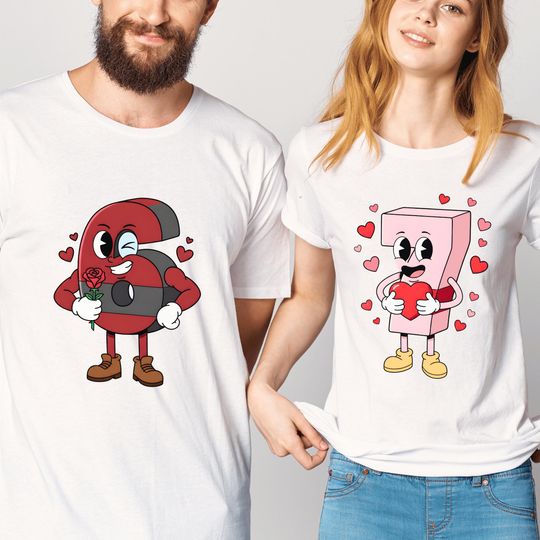 Discover Funny Valentine Couple Shirt | Cartoon Number Love T-Shirt