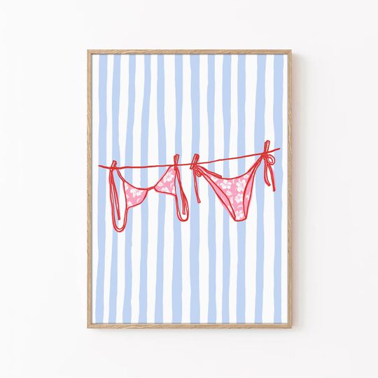 Discover Trendy Bikini Wall Art, Hand Drawn Summer Poster, Coastal Cowgirl Decor, Vertical Matte Print