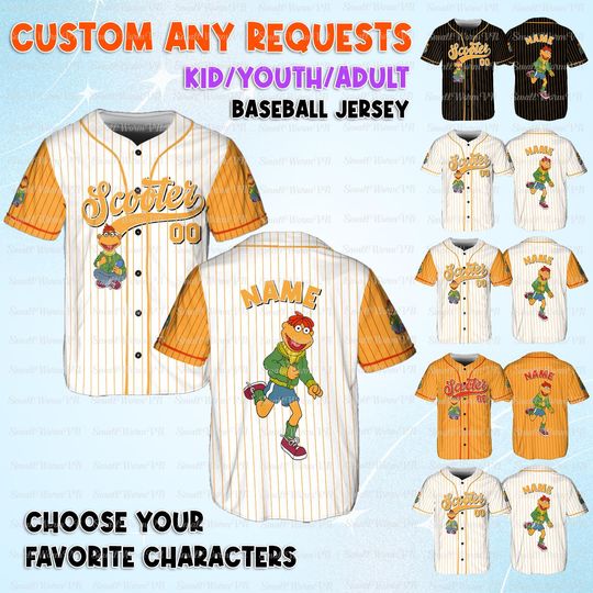 Discover Disney Muppets Movie Scooter Jersey, Kermit And Friends Characters Jersey, Disney Scooter Baseball Shirt, Disney Muppets Vacation Shirt