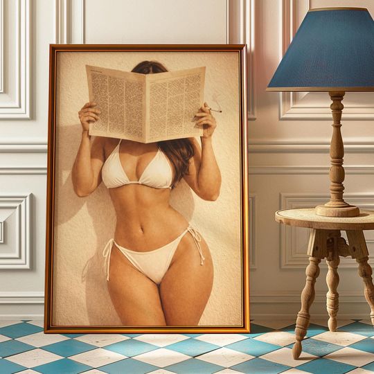 Vintage Western Cigarette Poster, Bikini and Preppy