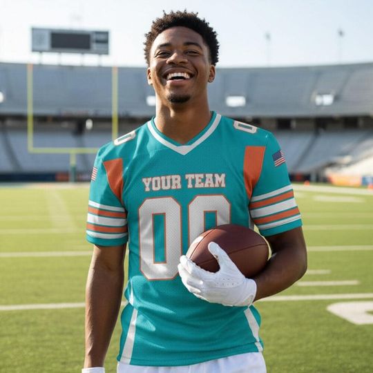 Discover Personalized Team Super Star Sport Blue Dolphin Football I3, Custom Team Name & Player Number, Game Day Outfit For American Football Fan