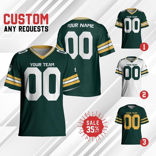 Discover Custom Team Packer Football Jersey Collection, Personalized Team name & Number jersey, Game Day Outfit For American Football Fan